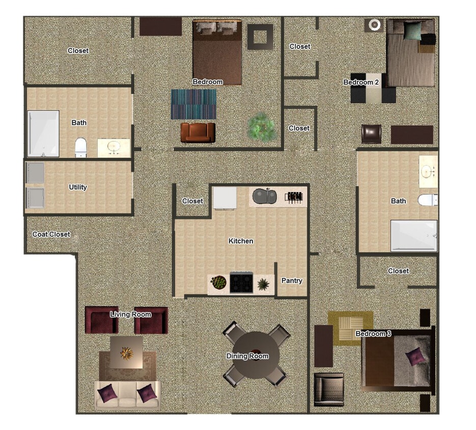 Floor Plan - Three Bedroom Two Bathroom