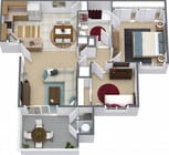 2 Bed 1 Bath Renovated floor plan The Harlow