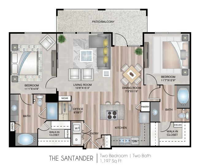 Floor Plan - Santander | 2 Bed | 2 Bath | 22DNR