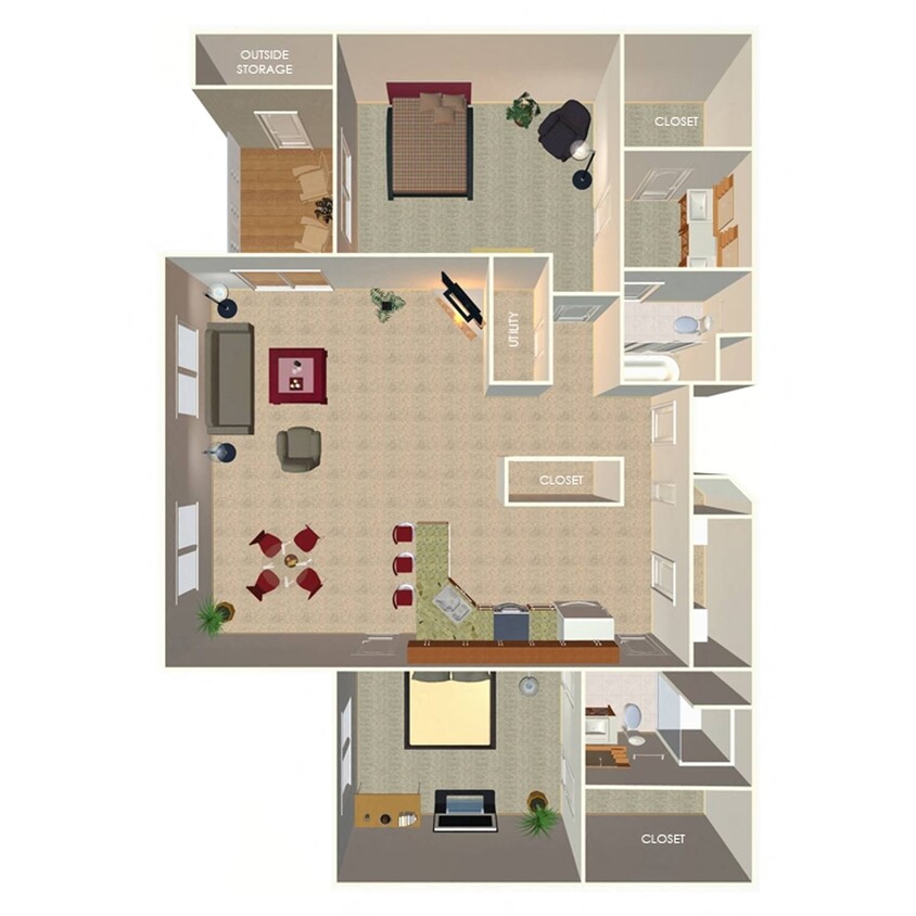 Floor Plan - 2 Bed, 2 Bath B