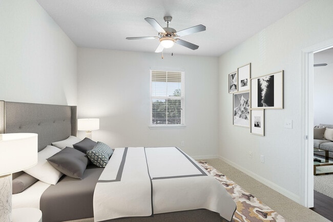 Relax in this elegant bedroom retreat, where modern style meets cozy comfort.