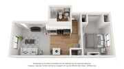 A photo of our 1x1 floor plan, The Sunrise.