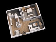 1 BR 2 BA 700 SQFT