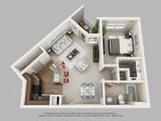 A3 1 bedroom 1 Bath 858sf