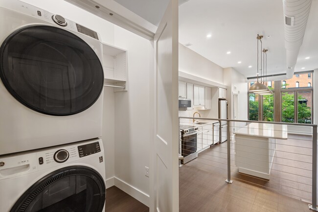 Washer Dryer closet with extra storage space