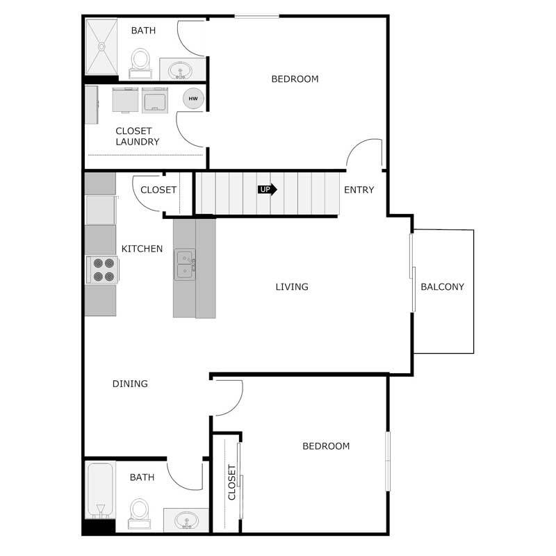 Floor Plan - Two Bedrooms Two Bathrooms Split