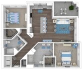 The Kindred, 2/2, 1120 SF with balcony/patio