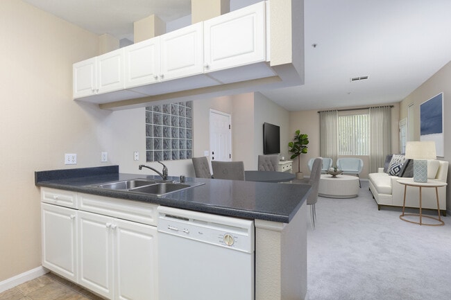 Kitchen, living, and dining areas