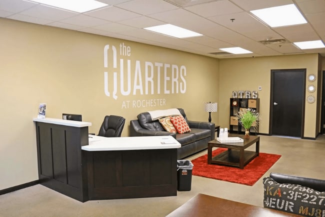 Welcoming leasing office and lounge area designed for resident support and community connection.