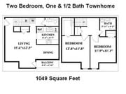 2 Bedroom, 1.5 Bathroom Townhome. Washer/Dryer connections in downstairs hall. Kitchen has overhead cabinets above stove.