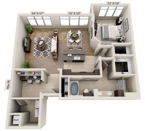 Ashton South End - A1H - 1 Beds - 1 Baths - 1102 Sq. ft. - A1H