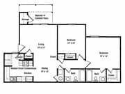 2BR, 2BA 1,021 SF