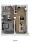 Explore the elegance of this one-bedroom layout with open living spaces designed for contemporary comfort.