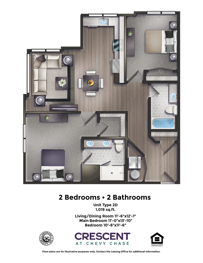 Floor Plan - Two Bedroom-Two Bath Corner Apt (2D)