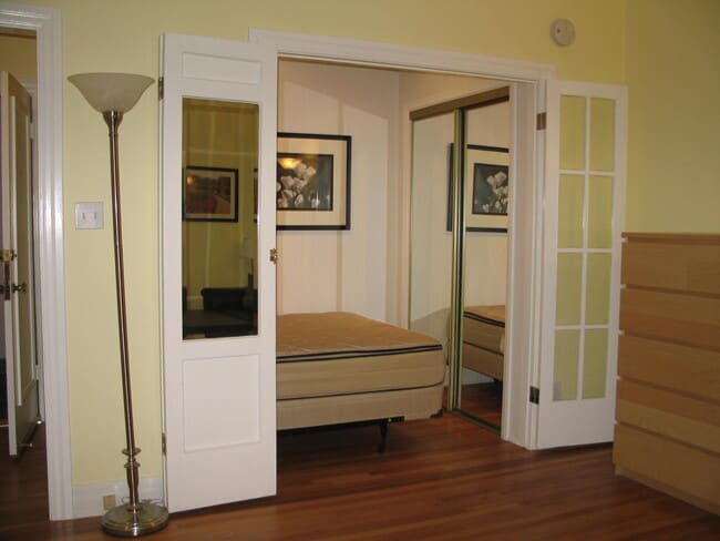 The French doors are open