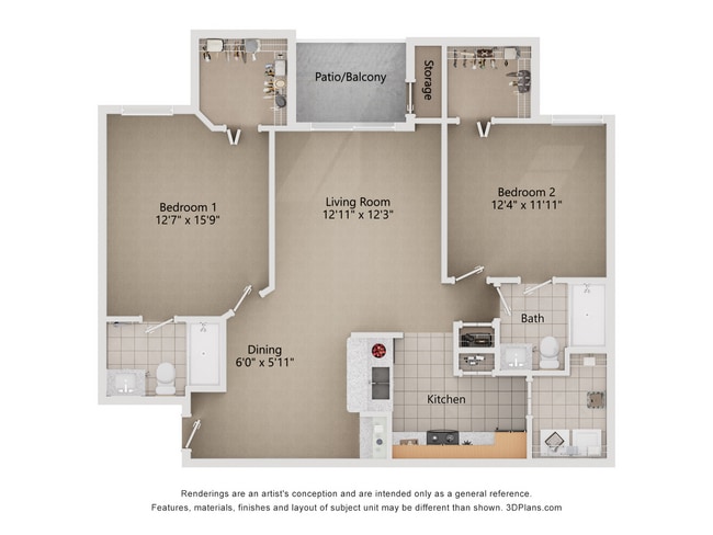 Preston_2Bed_2Bath_1125 sq ft - Legacy at Fort Clarke