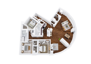 Three-Bedroom, Two and 1/2-Bathroom with Balcony Floor Plan Rendering
