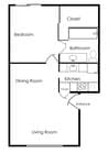 1x1 800 sq ft Floorplan Left entrance