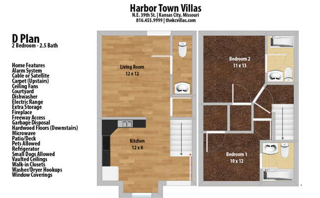 "D" floor plan 2 bedroom 2.5 bathroom - 1304A NE 39th St Casa Adosada