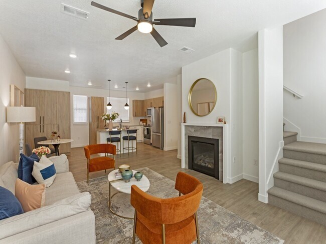 Open Concept Living Room with Fireplace - The Austin Townhomes