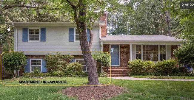 Front of house with In law suite in lower left corner. There is a path on the left side of the house leading to the gate and patio with private side entrance. - 1547 Fountain Ridge Rd House Unit 2