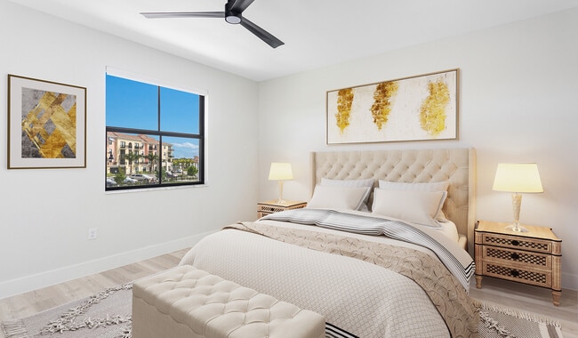 Your spacious bedroom has wood flooring throughout