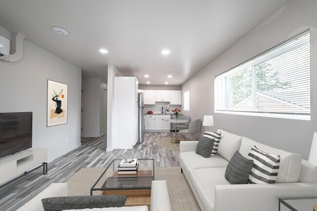 Living room with dining area and kitchen - Yuma Apartments