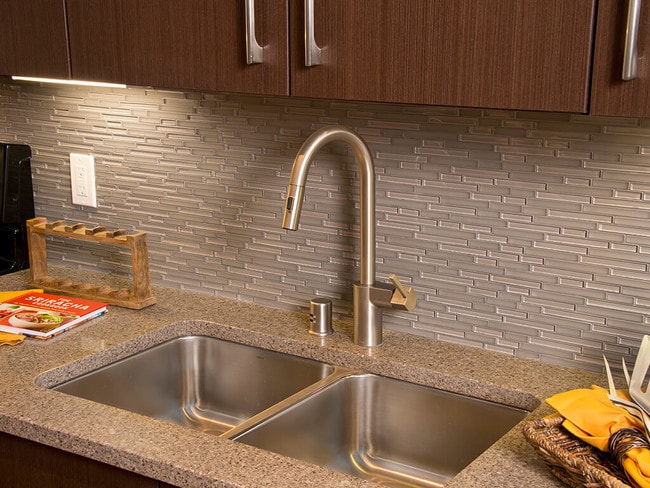 Glass tile backsplash
