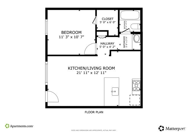 1BR, 1 BA - 580SF - Pebble Creek