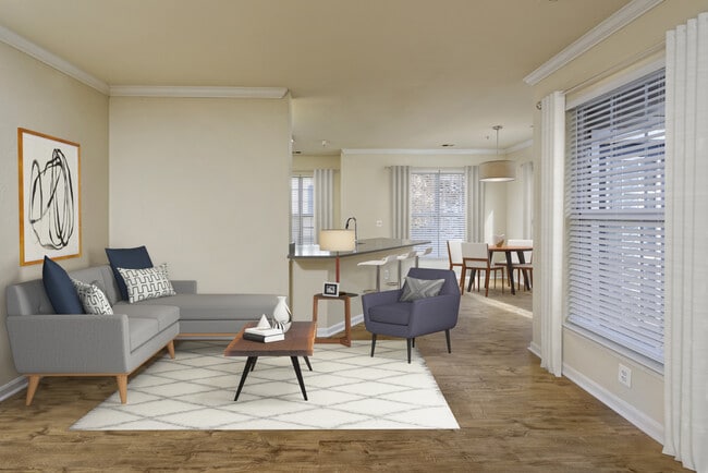 Renovated Package I living, kitchen and dining areas with hard surface flooring