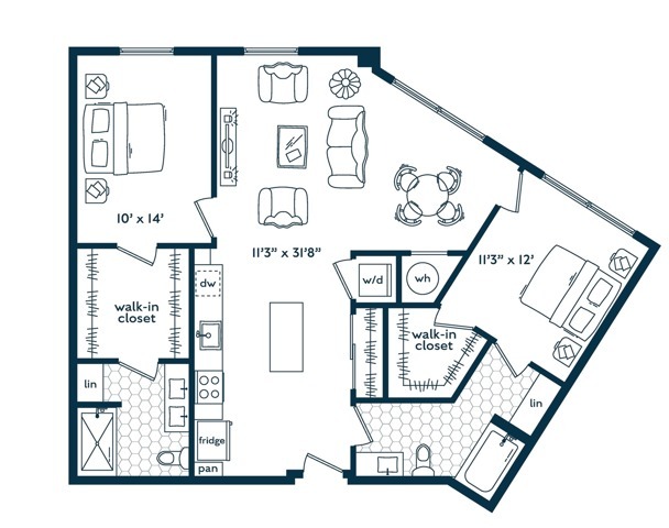 Two Bedroom Two Bath (1158 SF) - Two Bedroom Two Bath (1158 SF)