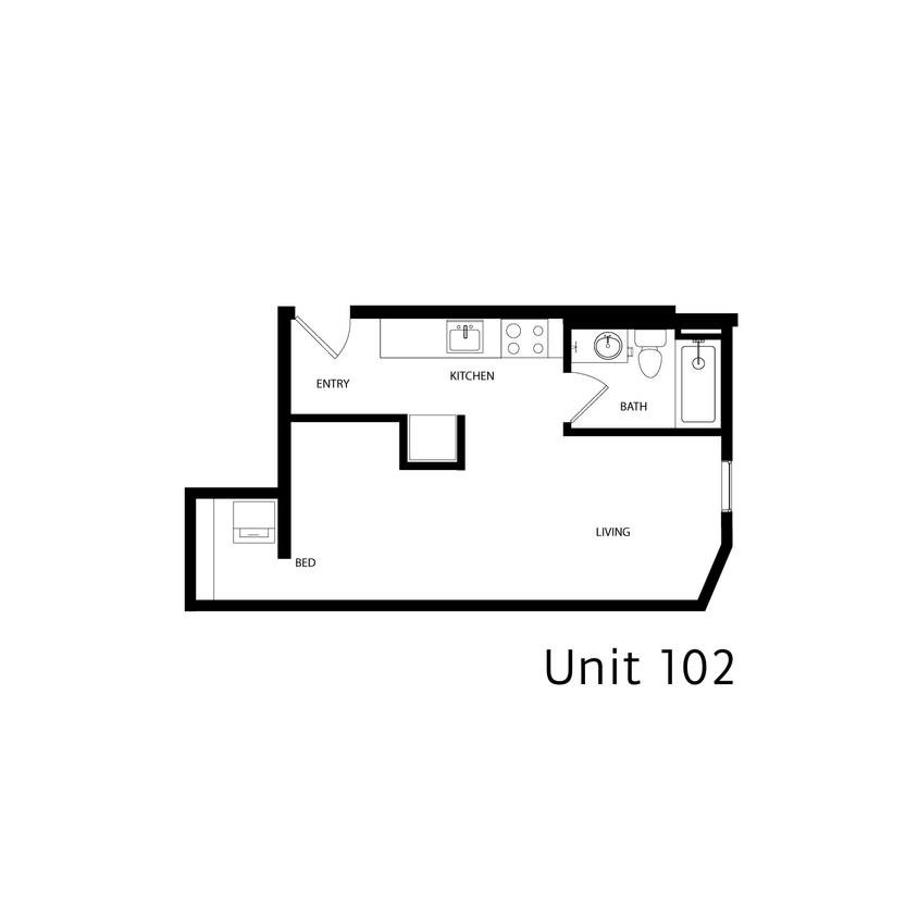 Floor Plan - 1 Bed 1 Bath - Type 7B