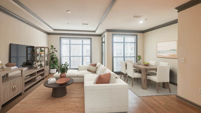 Sala de estar con suelo de superficie dura - The Drexel Collective