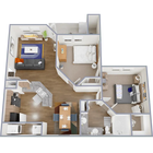 B1 - Apartamento de 895 pies cuadrados, dos habitaciones y un baño
