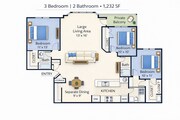 Caledon 3 BR 2 BA Floor Plan