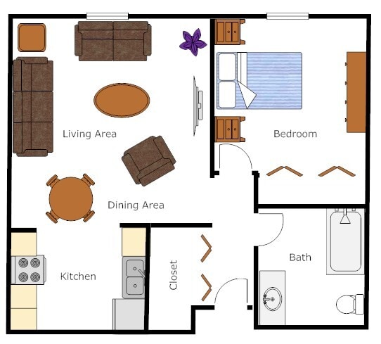 Plano de planta de 1 habitación - Stonefield Manor Senior Apartments
