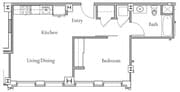 1 BR x 1 BA - A Floorplan
