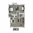 Two-Bedroom, Two-Bathroom 3D Furnished Floor Plan