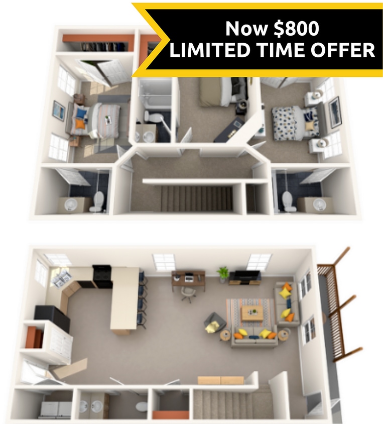 3x3.5 Low Rate $800 - 3BR/3.5BA
