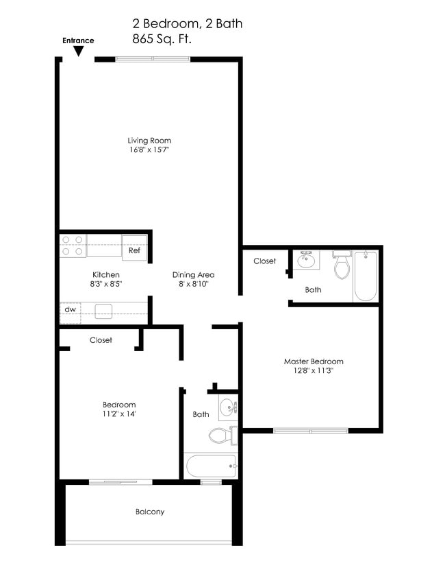 Floor Plan Unit 14: 2-bdrm, 2-bath - 6350 Forward Ave