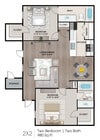 2 bed 2 bath 980 SF