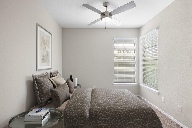 Experience relaxation in this beautifully lit, serene bedroom setting. - Verandahs of Brighton Bay