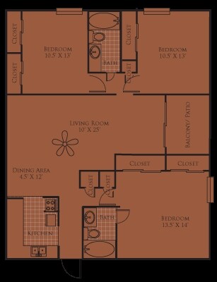 2BR/2BA - Three Bedroom Two Bath