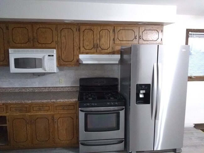 Kitchen with stainless steel appliances