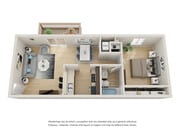 1 dormitorio, 1 baño y 1 apartamento