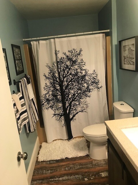 Ducha grande y bañera con ducha. Las renovaciones del baño incluyen tocador nuevo, inodoro nuevo, suelo y pintura nuevos, y un diseño renovado. - 508 Crab Apple Ct