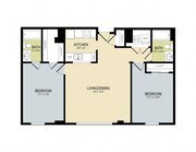 Explore this thoughtfully designed apartment featuring a generous living space.