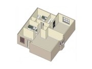 One Bedroom One Bathroom, Kitchen cabinets over stove have an opening into the dining room that can fit bar stools.