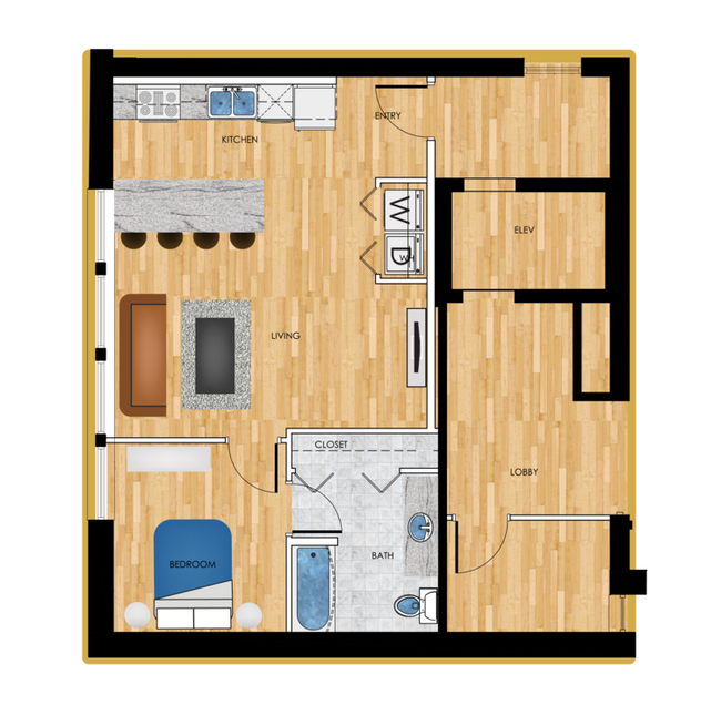 Phase Two 1-Bedroom 588-sqft Floorplan E