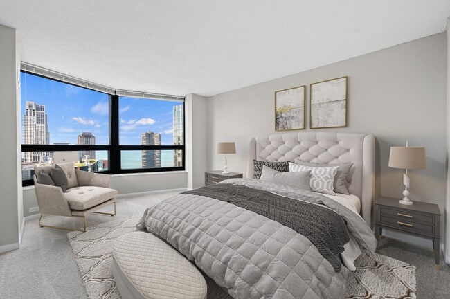 Increíble vista desde el dormitorio en North Harbor Tower en Chicago, Illinois